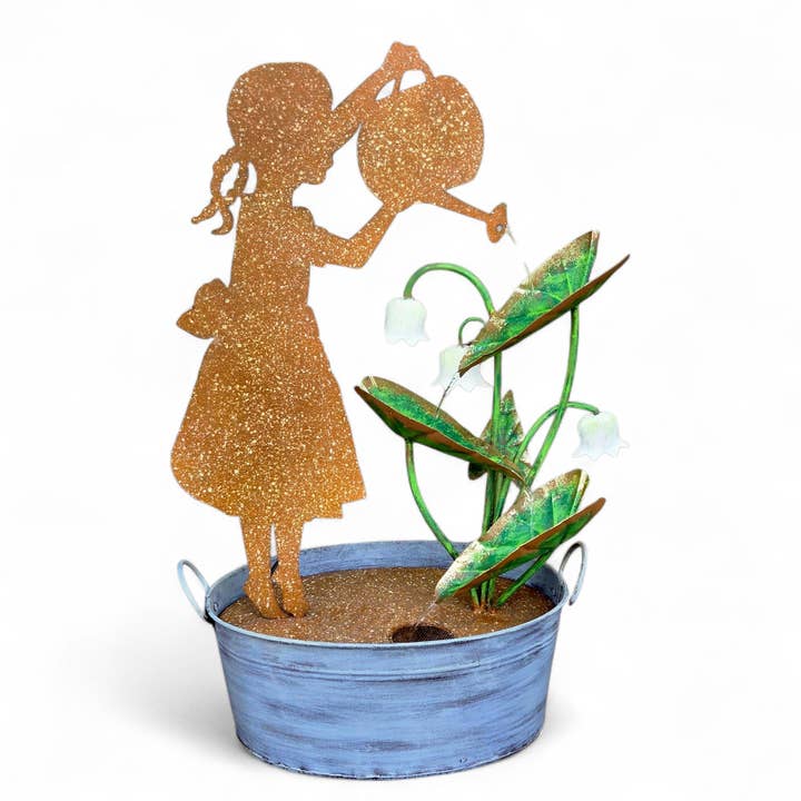 Solar Rustic Girl Watering Can Fountain for wholesale by Artisan Metal Art INC