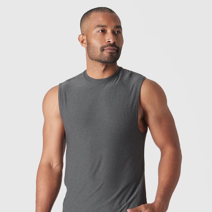 Sleeveless Muscle Tee | Active | Charcoal Heather Gray for wholesale by True Classic