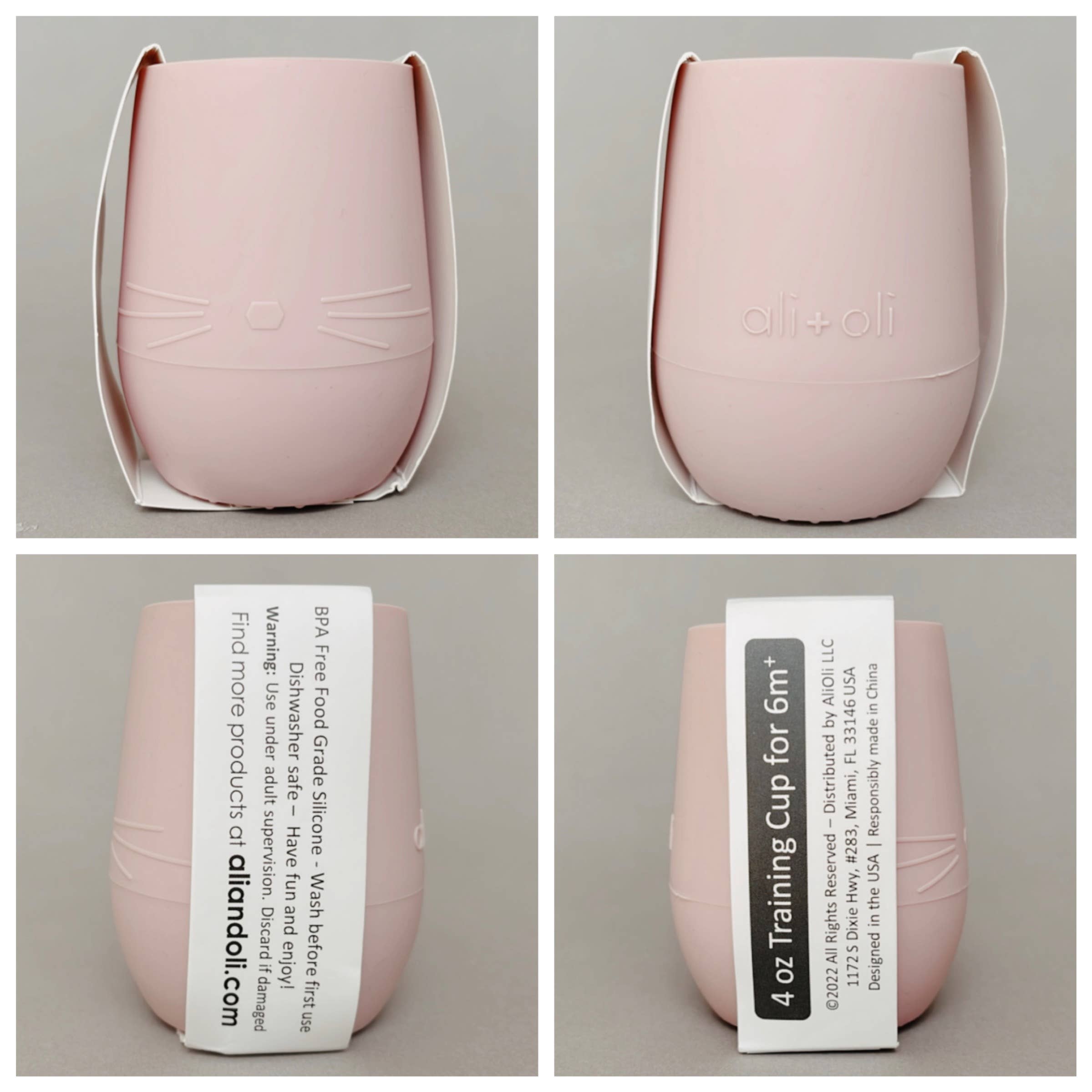 Ali+Oli - Vente Verre/tasse – enfant et bébé - Gobelet ouvert en silicone Bunny Face pour bébé et tout-petit (Misty Blush)5