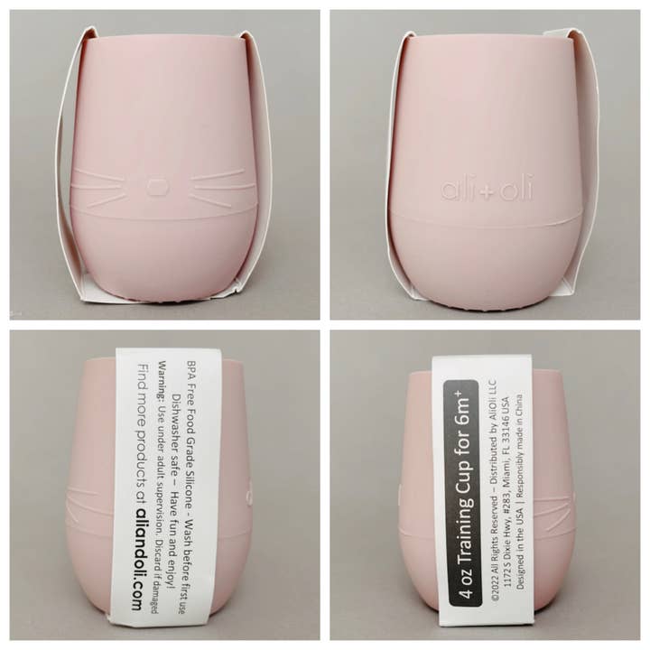 Ali+Oli - Vente Verre/tasse – enfant et bébé - Gobelet ouvert en silicone Bunny Face pour bébé et tout-petit (Misty Blush)5