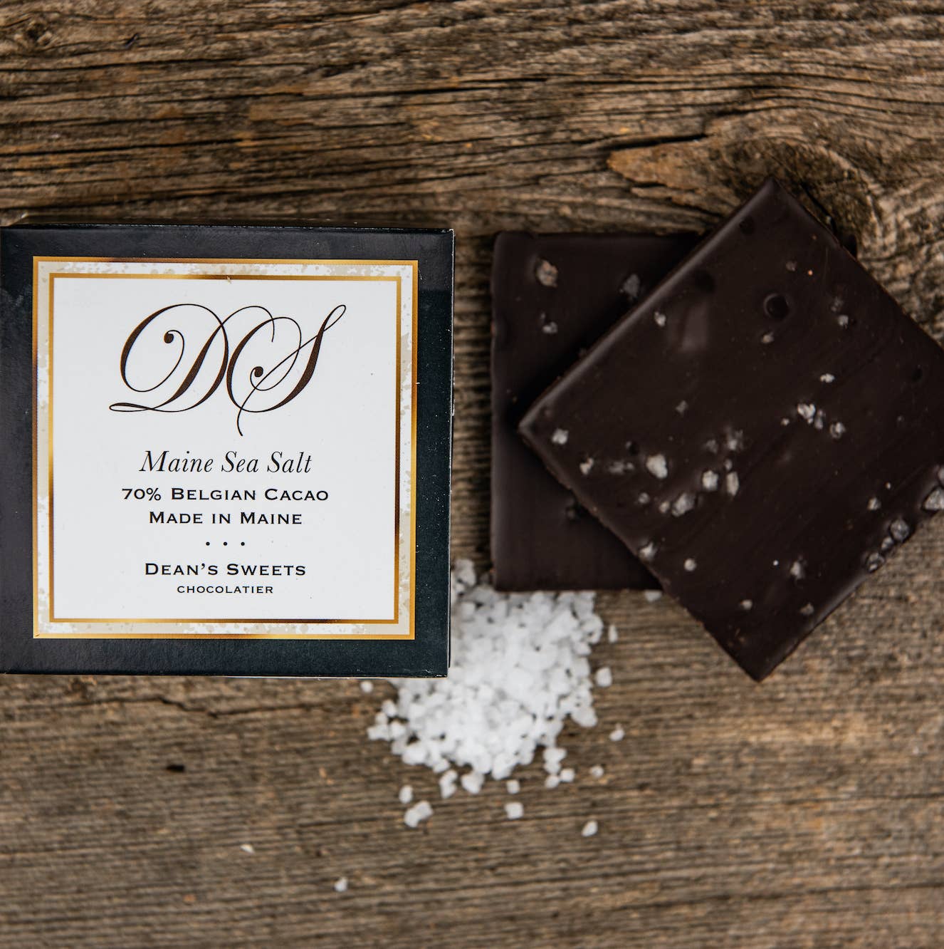 Dean's Sweets - Wholesale Chocolate Bar - Maine Sea Salt Dark Chocolate Squares1