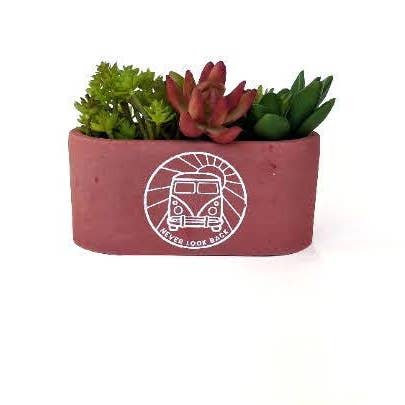 Wize Owl Concrete Candles & Designs - Wholesale Plant Pot - VW Bus Oval Red Concrete Succulent Inspirational Planter **Planter Only3