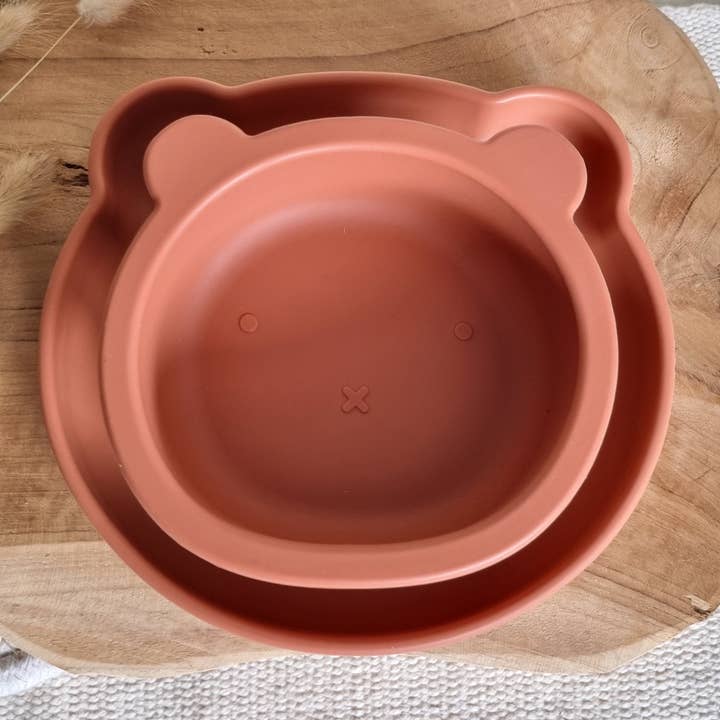 Rammelaartje – Engroshandel Middagstallerken – Børn og baby – Silikonetallerken formet som bjørn - Rustfarvet3