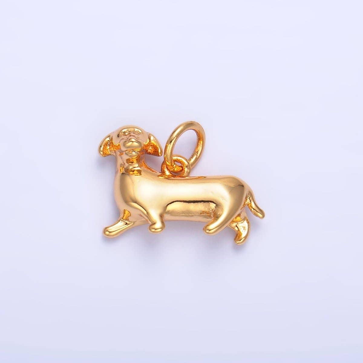 Aim Eternal - Wholesale Individual Charm/Pendant - 24K Gold Filled Sausage Weiner Dachshund Pet Dog 3D Multidimensional Charm | W3880