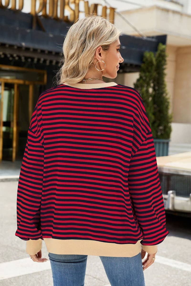 NINEXIS - Wholesale Blouse - Women's - CWTBLL1888_FALL CREW-NECK STRIPED LONG-SLEEVED TOP22
