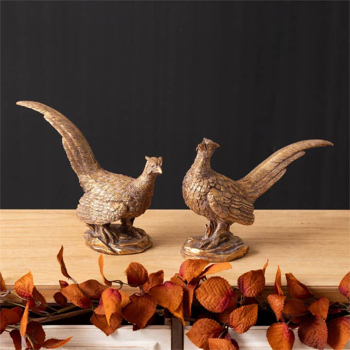 Estatueta de Faisão Dourado (2 Estilos) (Pk/04 Ast) por atacado de Audrey's Home & Gift