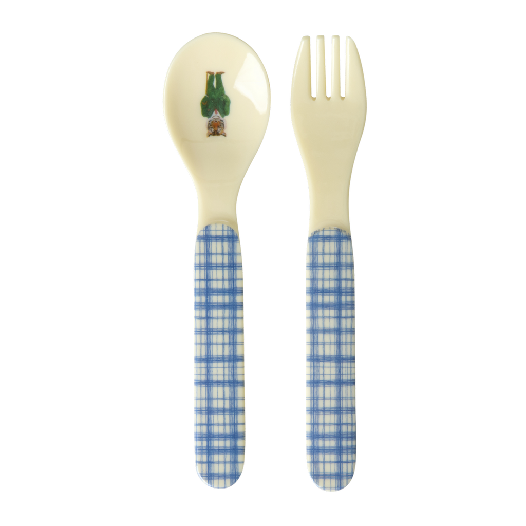 RicebyRice - Wholesale Flatware Set - Kids & Baby - Baby Spoon and Fork - Blue - Nathalie Lété Print 0