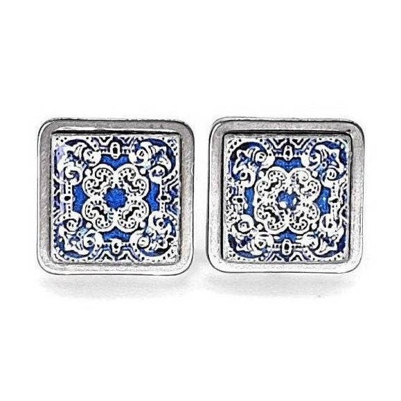 Boucles d'oreilles carrelage bleu antique du Portugal pour la vente par Inês Lamy