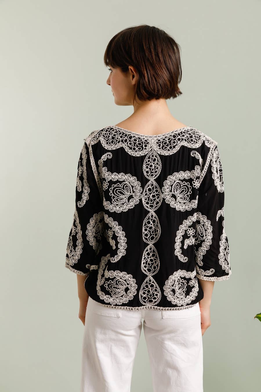 DIX-ONZE - Wholesale T-Shirt - Women's - Embroidered Top with 3/4 Sleeves – Ornamental Patterns3