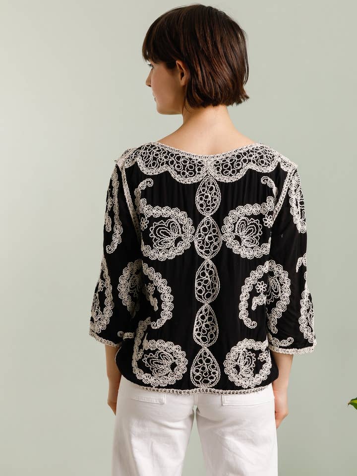 DIX-ONZE - Wholesale T-Shirt - Women's - Embroidered Top with 3/4 Sleeves – Ornamental Patterns3