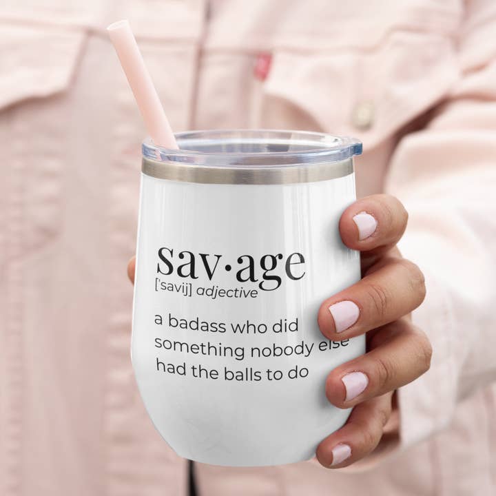 Savage Wine Tumbler for wholesale by Black Cat Bazaar
