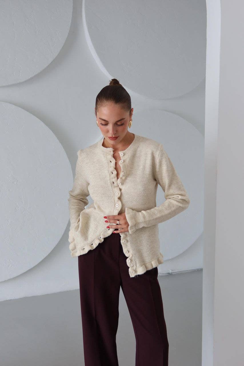 Design company-Fatma Balkir - Vendita all'ingrosso Cardigan - Donna - Cardigan a maglia con bottoni sul davanti senza volant - cardigan chic0