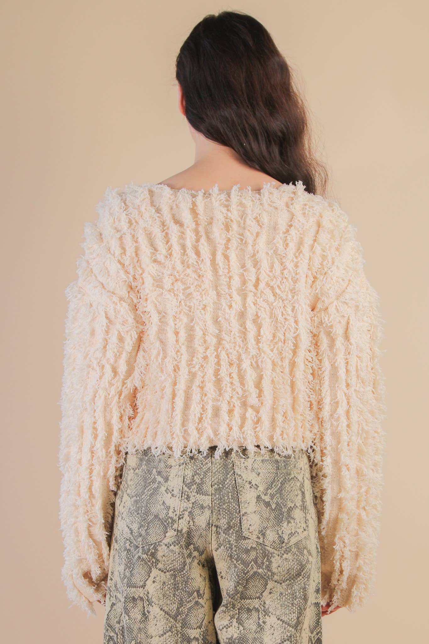 VERY J – Engroshandel Pullover - Dame – 12W3077N-Blød Shaggy Garn Striktrøje Feriejakke3