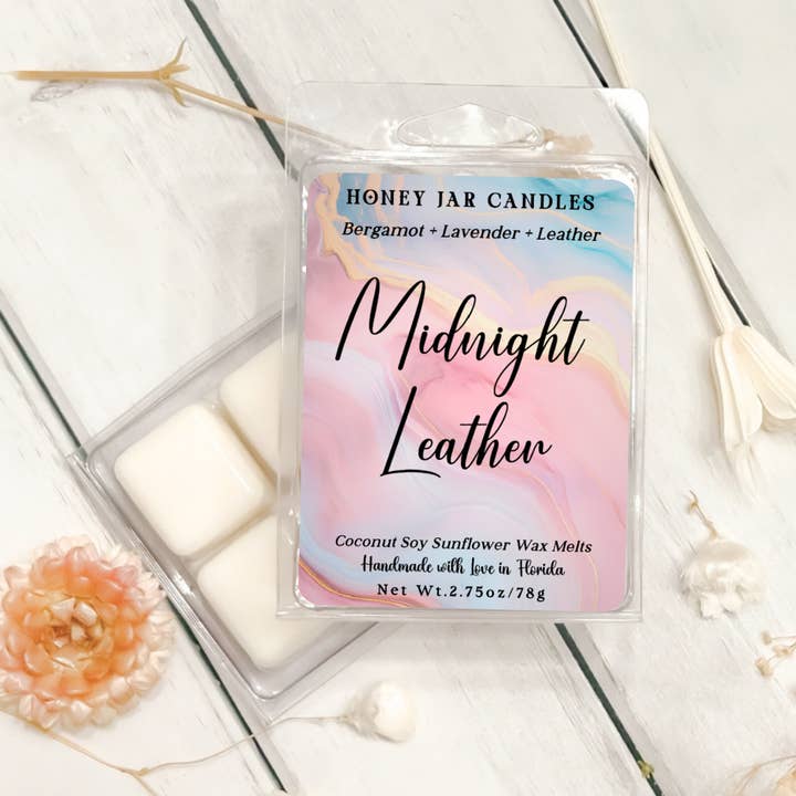 Midnight Leather | Labdanum Rose | 6pc Cube Wax Melts for wholesale by Honey Jar Creations