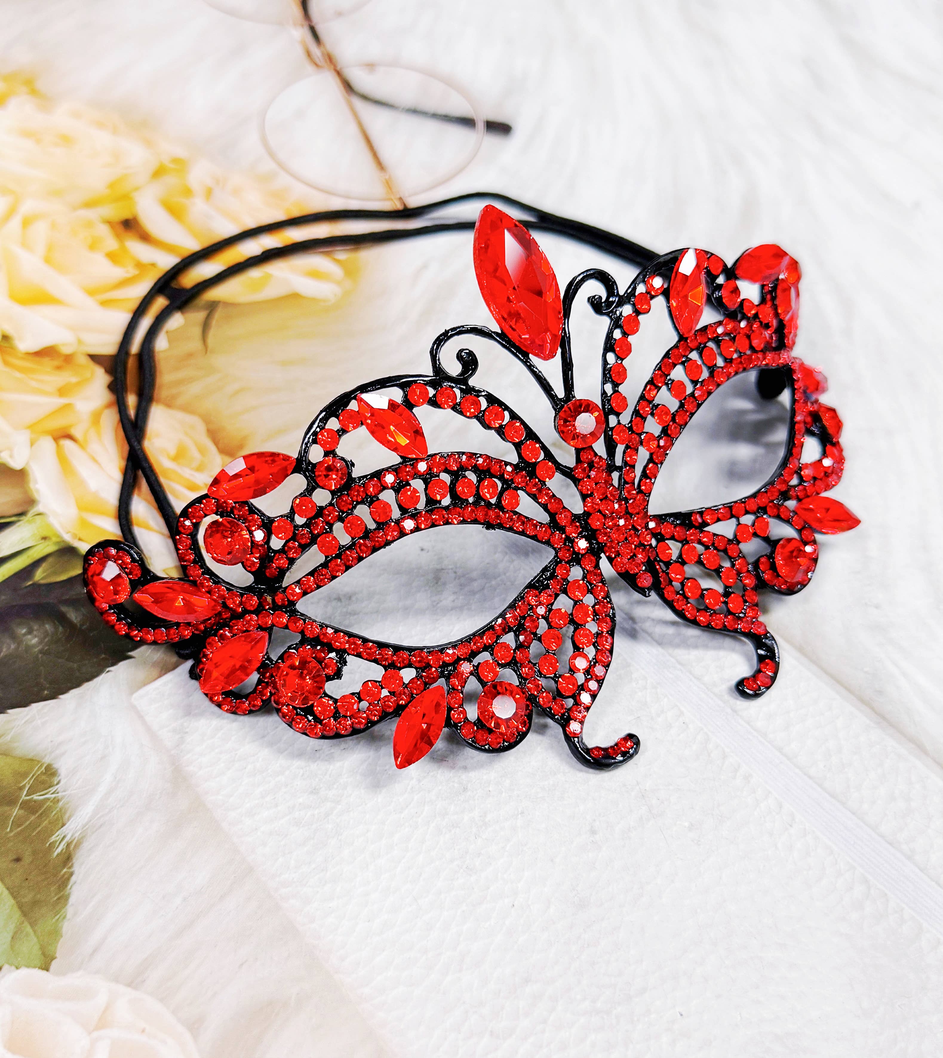 Happy Dream Gifts - Wholesale Costume - Women's - Red Crystal Masquerade Mask, Black Party Mask, Venetian Mask3
