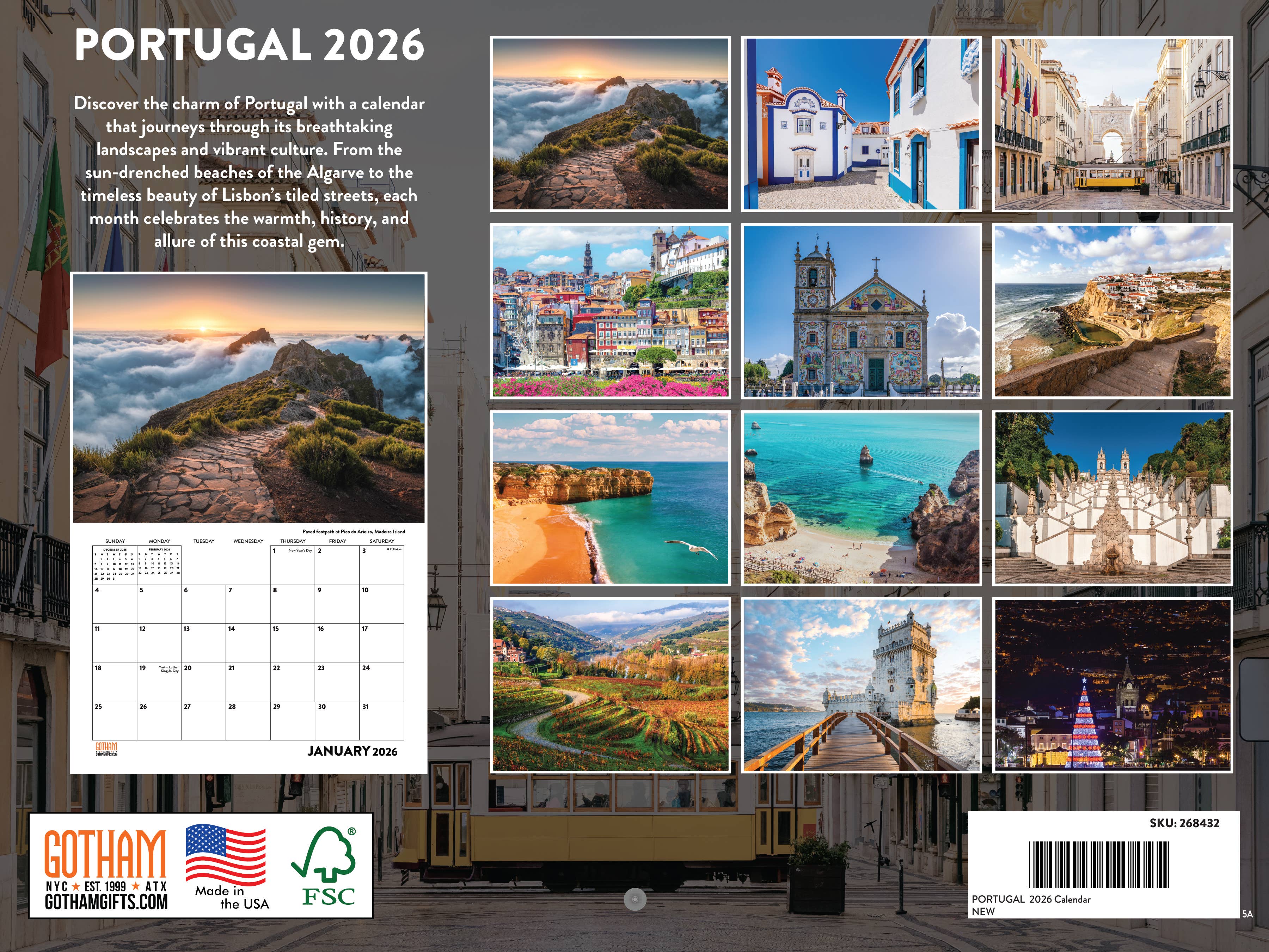 Multi Color Portugal Calendar 2026 Monthly Wall Calender 12 Month | American Made In The USA for wholesale on Faire1