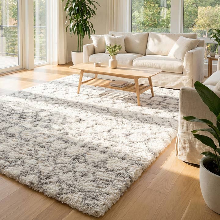 Contemporary Boho Shag Beige Grey Indoor Area/Runner Rug for wholesale by Koshani