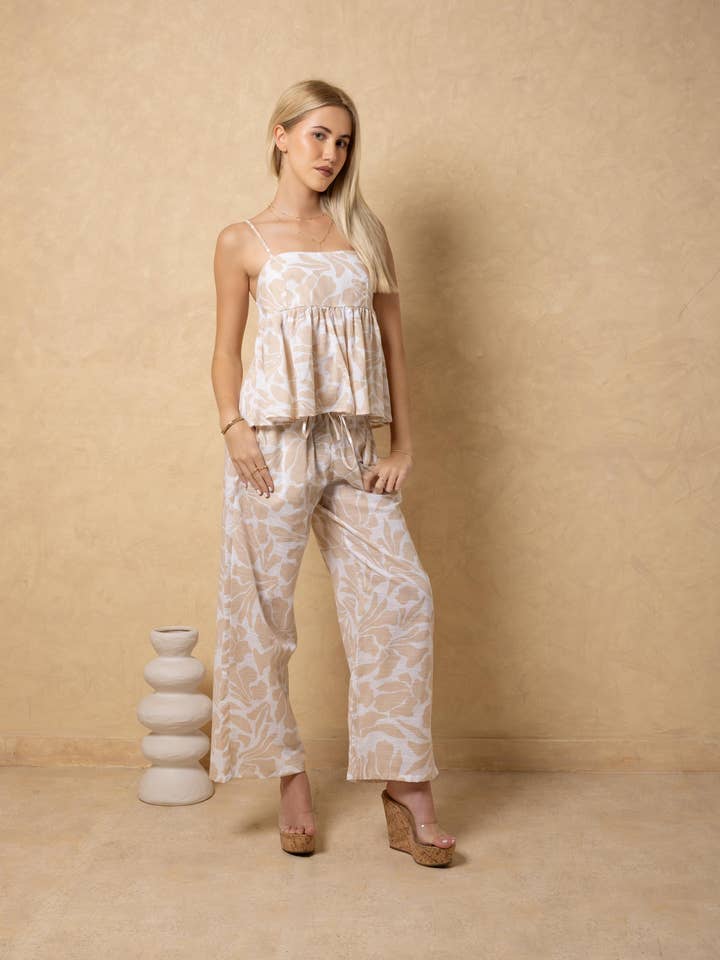 NW2063 - Baby Beige Petals Print Babydoll Cotton Top for wholesale by Seaspice Resort Wear