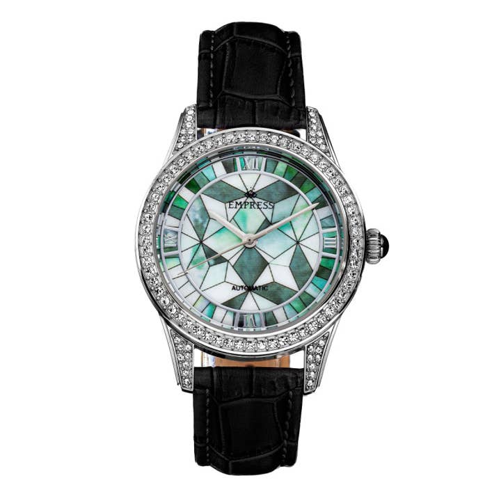 Empress - Wholesale Wrist Watch - Women's - Empress Augusta Automatic Mosaic Mother-of-Pearl Leather-Band Watch