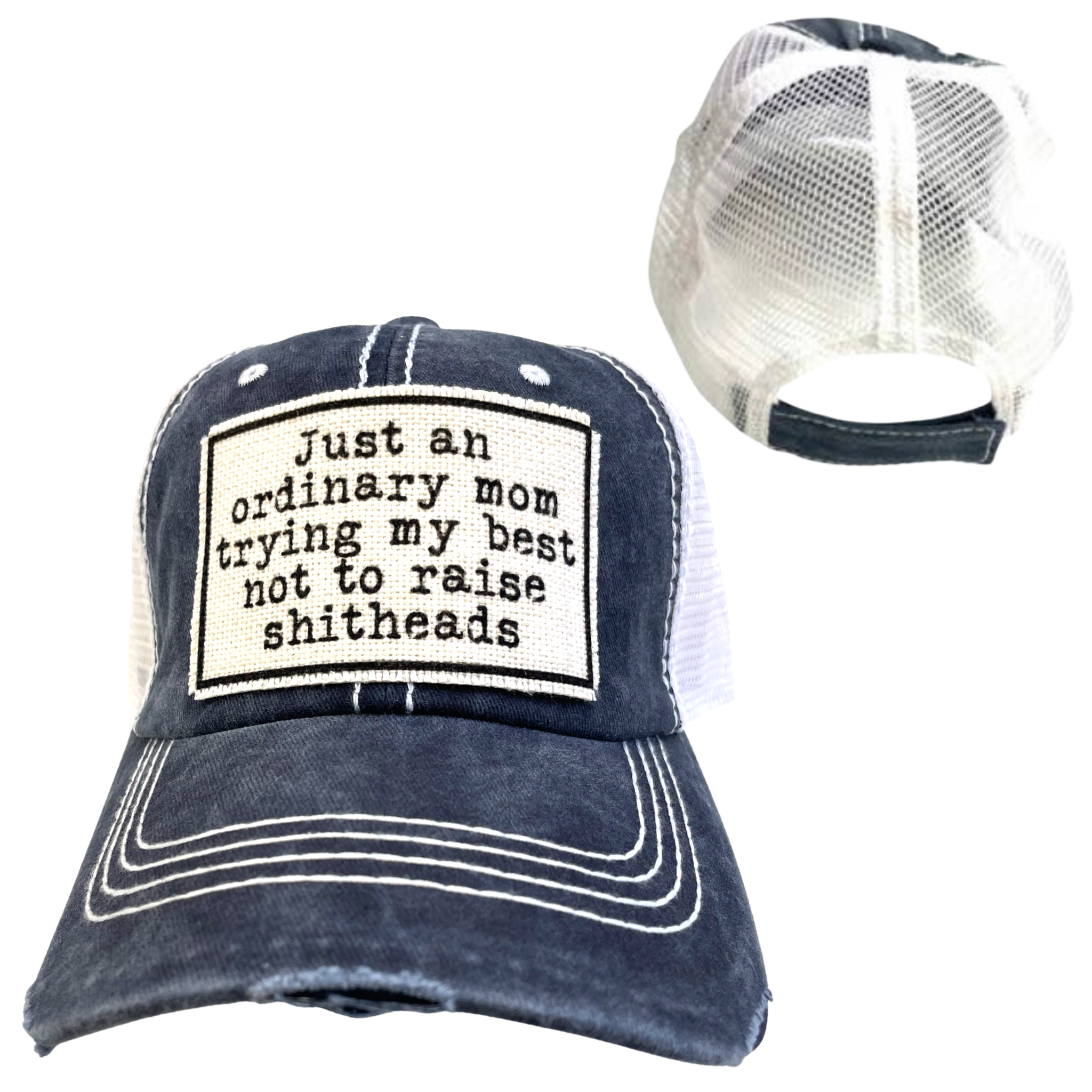 dkhandmade - Wholesale Trucker Hat - Women's - MOM TRYING NOT TO RAISE SHITHEADS | WOMAN'S HAT | DISTRESSED1