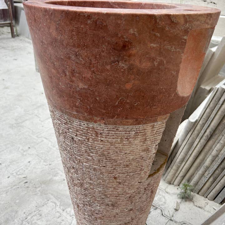 Arbon Marble - Wholesale Bathroom Accessory Set - Red Travertine Pedestal Sink Rustic Design, Powder Room Free Standing Sink for Farmhouse Bathroom5