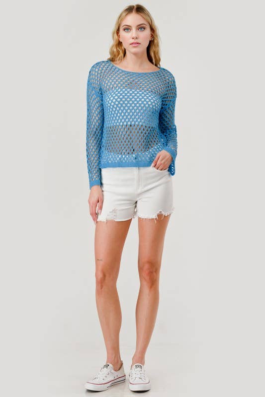 Aqua Blue Crochet Coverup Top OT51179 for wholesale on Faire4