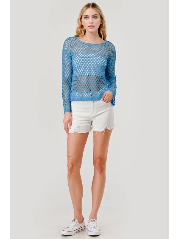 Aqua Blue Crochet Coverup Top OT51179 for wholesale on Faire4