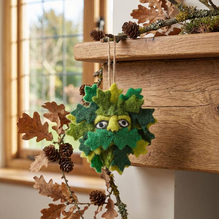 Handmade Needle Felt Green Man Biodegradable Hanging Decor for wholesale by Felt So Good
