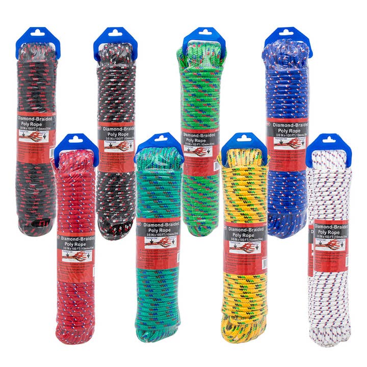 Corda de Poliéster Entrançada em Diamante 3/8" x 100ft - Cores Sortidas por atacado de Deluxe Import Trading