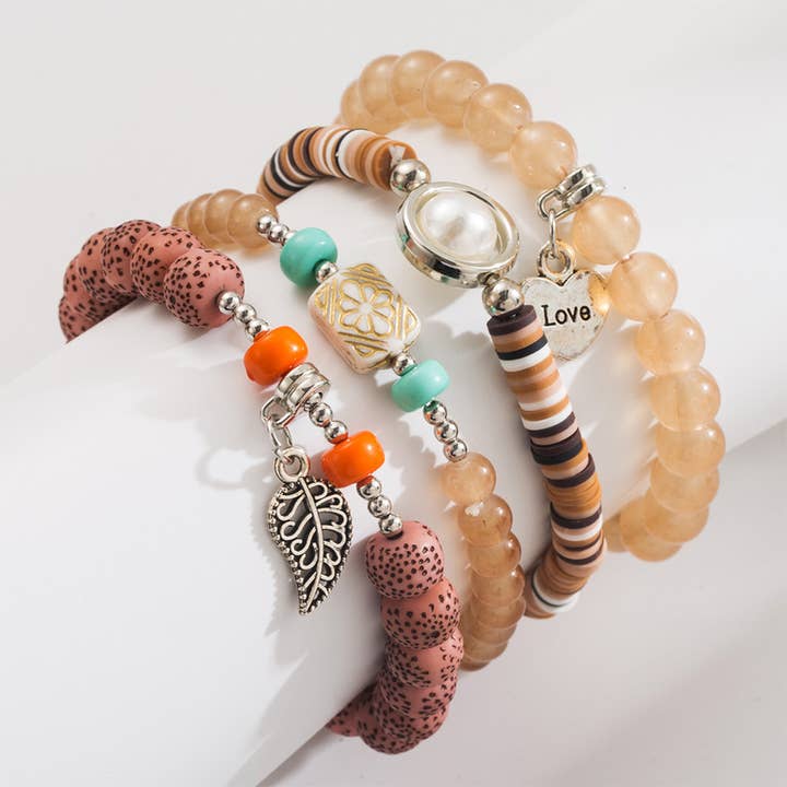UNISHE – Großhandel Perlenarmband – Böhmisches Perlen-Herzblatt-Anhänger-Perlenarmband HMSP24