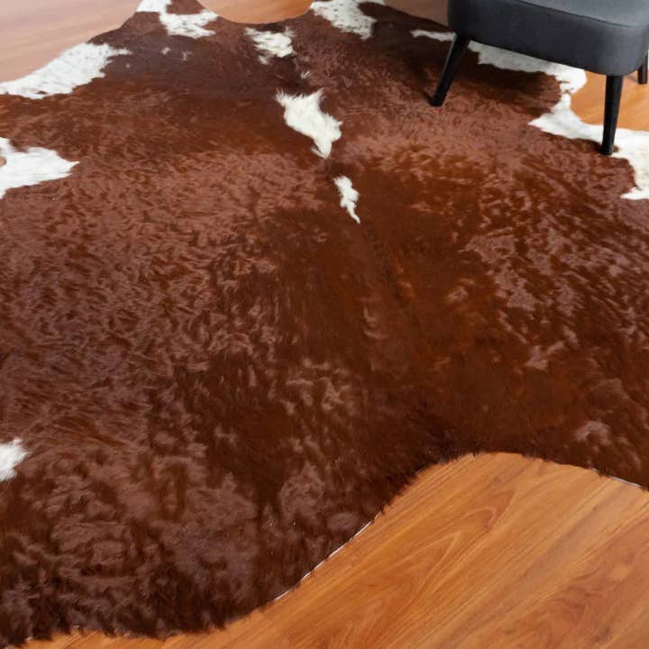 home mart goods – Engroshandel Løst tæppe – 6x7 Fødder Brun & Hvid Mave Hereford Koskind Område Tæppe4