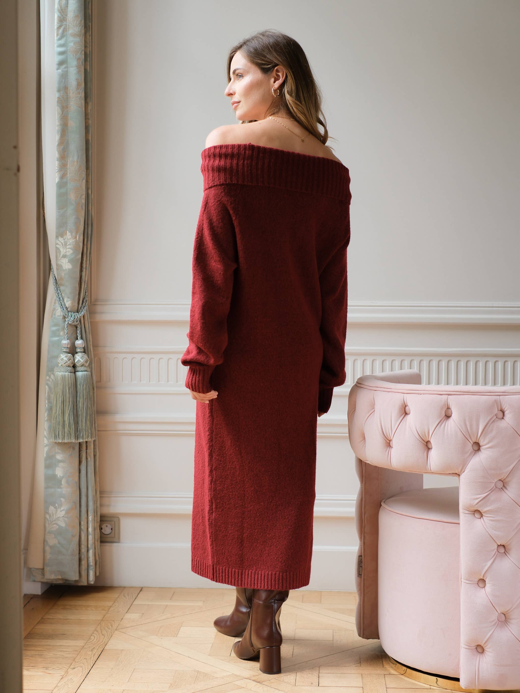 LOVIE & CO - Wholesale Dress - Women's - Long knit off-shoulder sweater dress - 245664-PETRA4