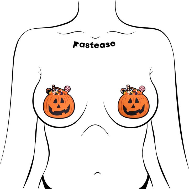 Pastease® - Wholesale Nipple Pasties - Women's - Trick-or-Treat Pumpkin Pasties with Candy Nipple Covers1