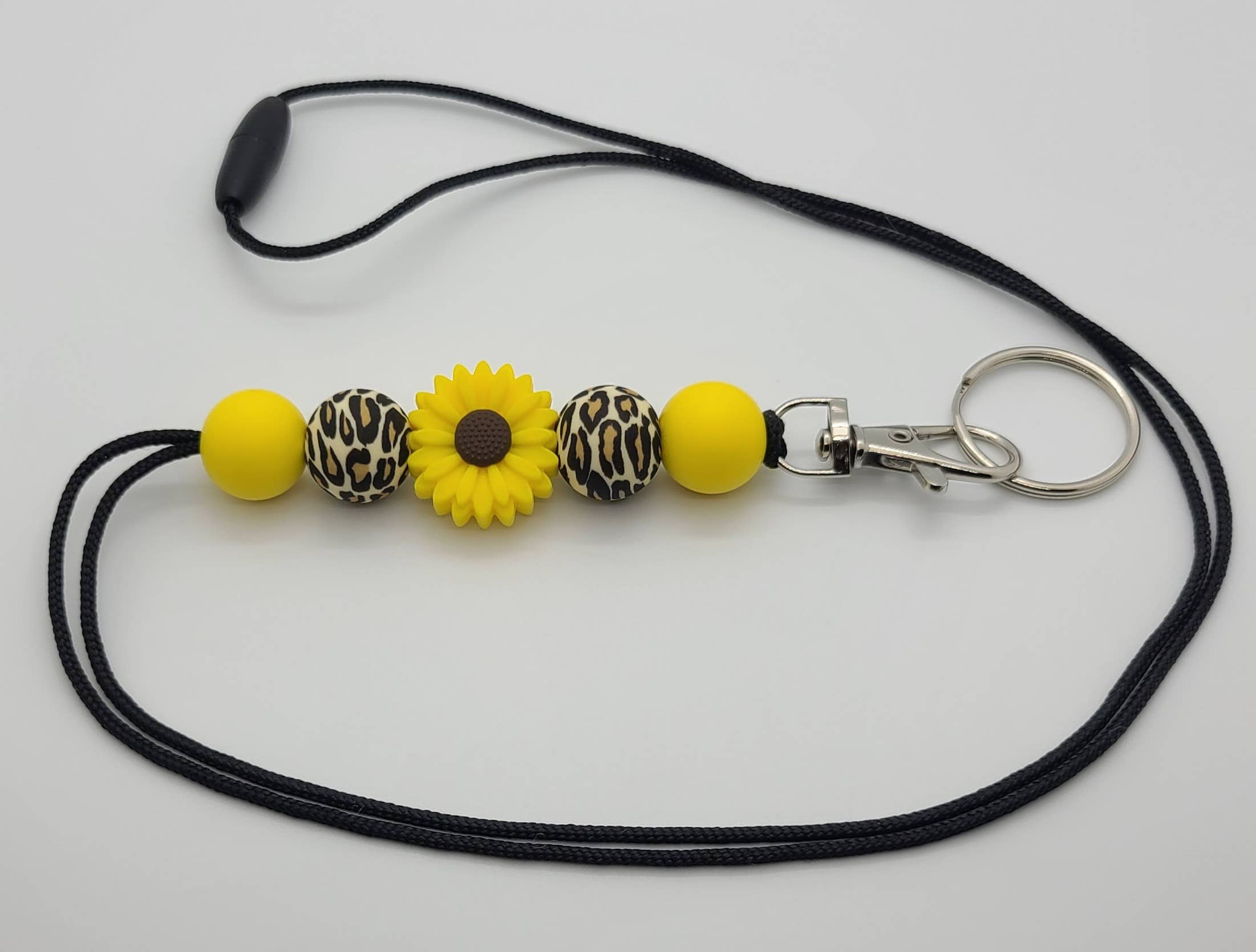 Kendra's Designs - Wholesale Lanyard - Women's - Yellow Sunflower & Leopard Lanyard | Teacher Lanyard1