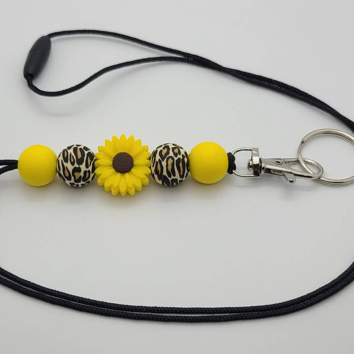Kendra's Designs - Wholesale Lanyard - Women's - Yellow Sunflower & Leopard Lanyard | Teacher Lanyard1