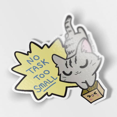 Autocollant en vinyle No Task Too Small (Chat européen à poil court) pour la vente par Flair Fighter