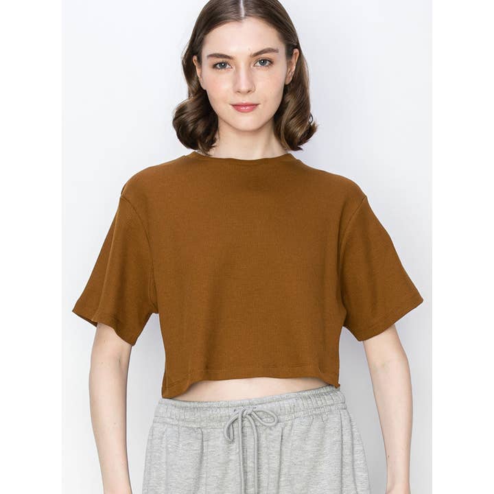 UP CLOTHING - Wholesale T-Shirt - Women's - Cropped Oversized Short Sleeve Thermal T Shirt Top