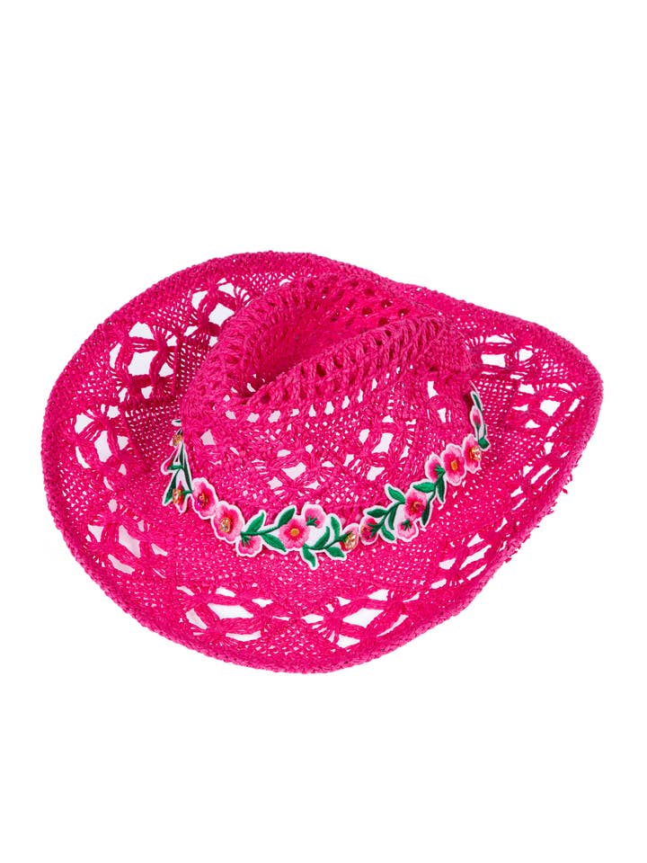 Sombrero vaquero de paja hueca bordado con estampado floral para venta al por mayor de Ole