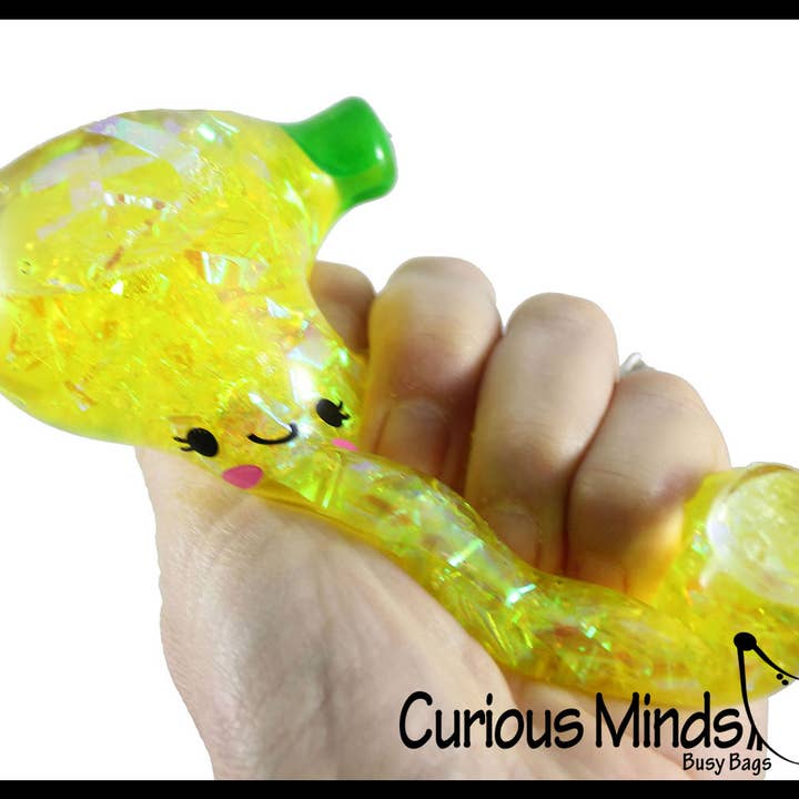 Curious Minds Toys - Wholesale Squishy Toy - Kids & Baby - 1 Banana Water and Sparkle Filled Squeeze Stress Ball  -  S