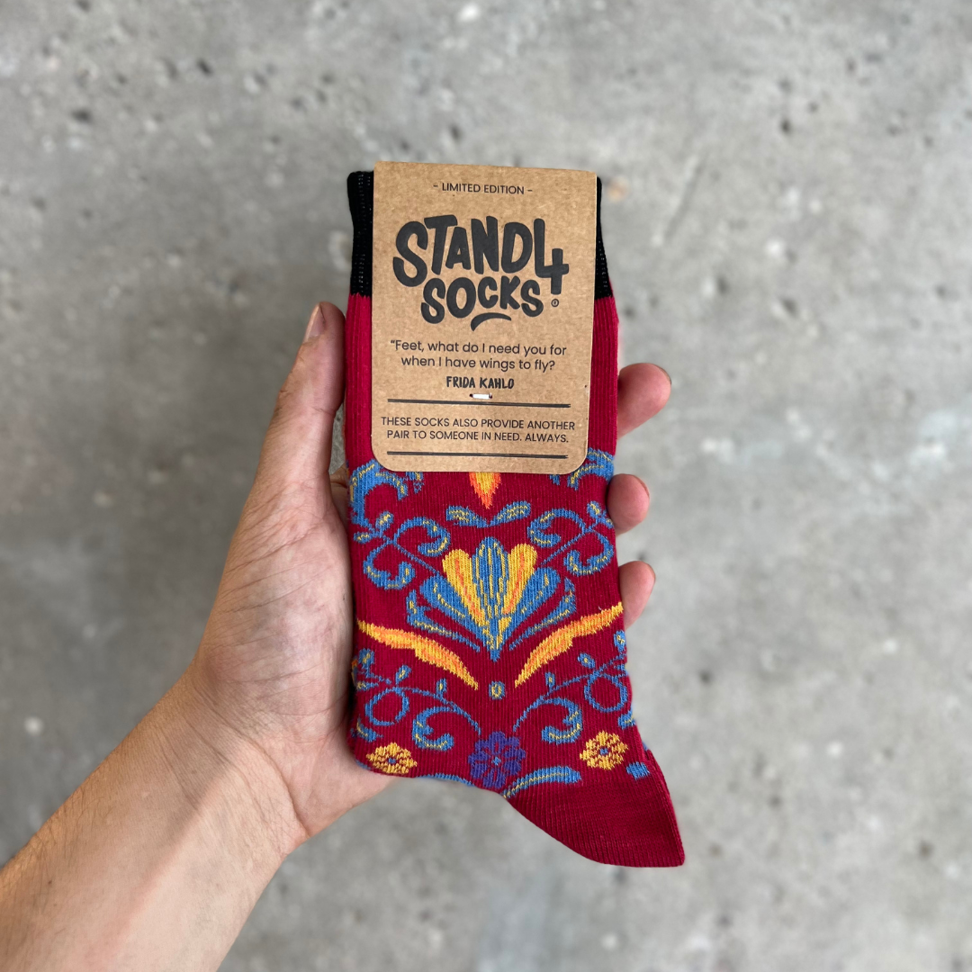 Red Frida Kahlo Sock for wholesale on Faire2