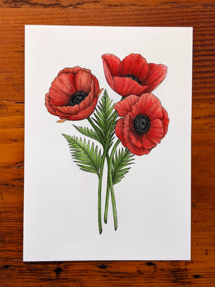 Red Poppies 5x7 Greeting Card (Blank) for wholesale by Kyla Rae Design