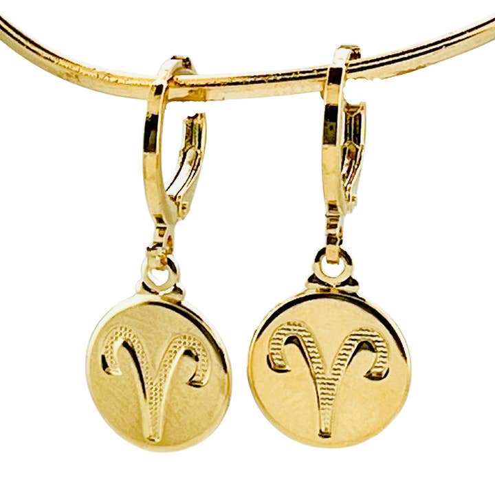 SE900C "Aries Zodiac" 18K Gold Plated Huggie Hoop Earrings for wholesale by Sai Brazil