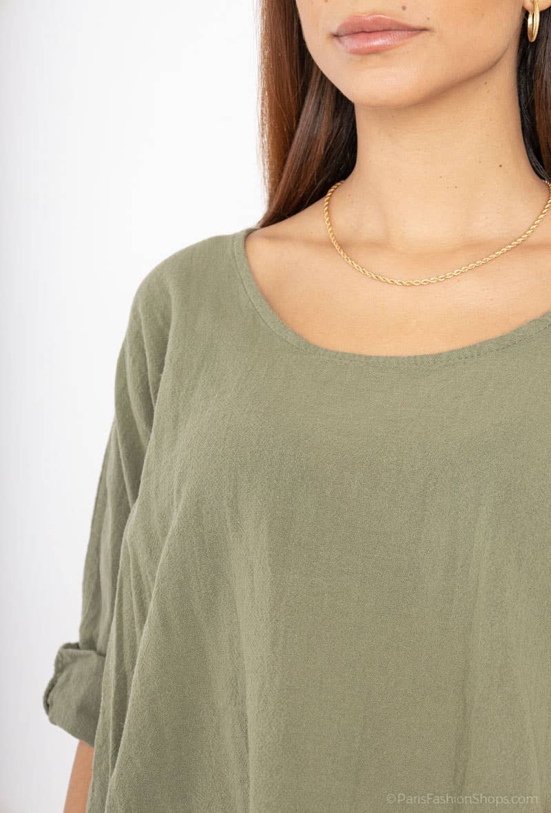 LINEN & COTTON HOUSE – Engroshandel T-shirt – til kvinder – Crop-top i bomuld og hør, bedst sælgende model 101122