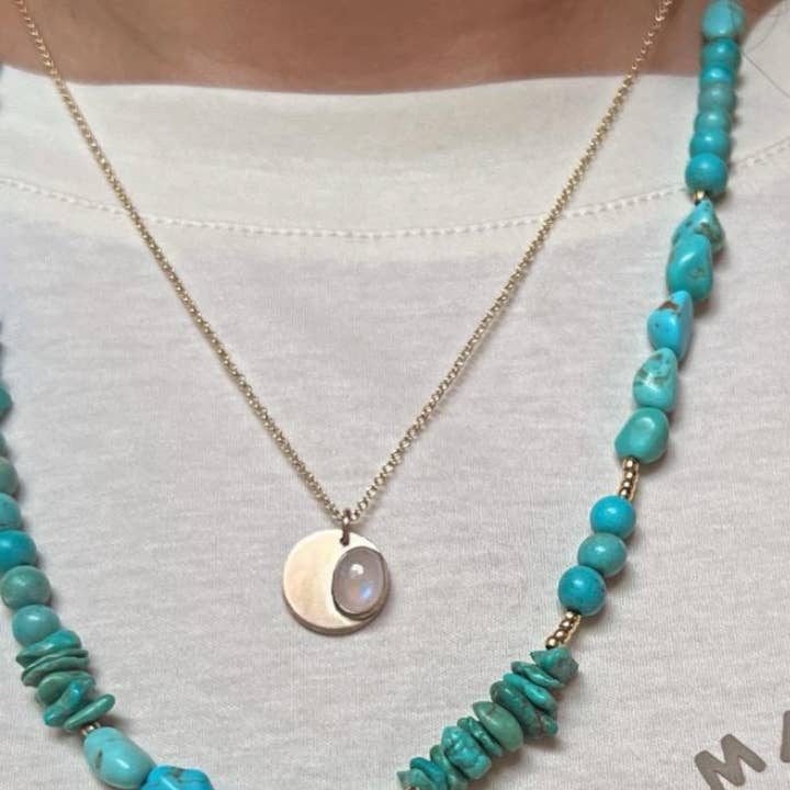 Crescent Stone Disc Pendant for wholesale by Rachel Pfeffer