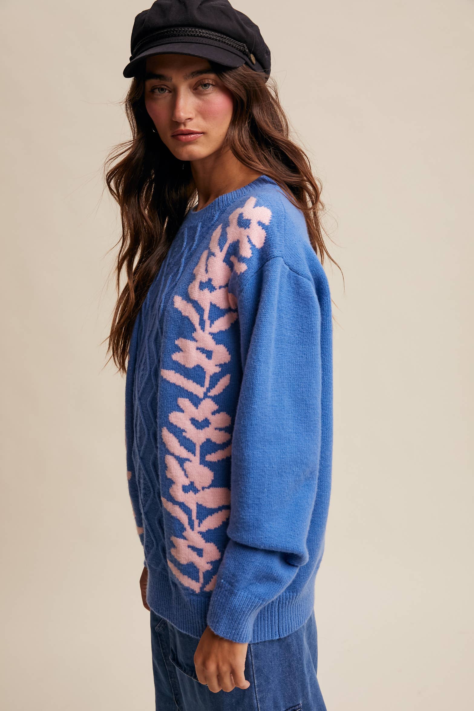 Listicle - Wholesale Knit Sweater - Women's - Floral Panel Cable Knit Sweater (LSW0880)6