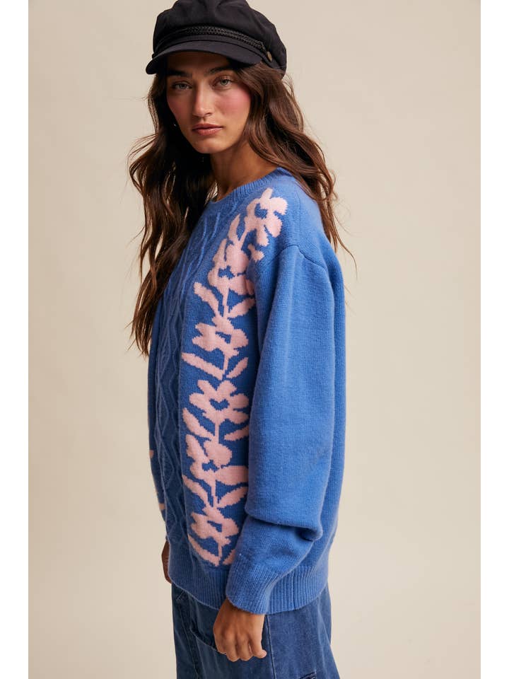 Listicle – Engroshandel Pullover - Dame – Blomstret Panel Kabelstriktrøje LSW088035