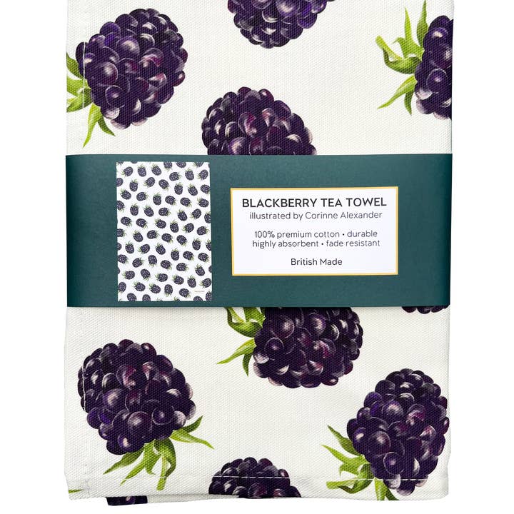 Blackberry Tea Towel - British Made - Cotton Kitchen Towel for wholesale by Corinne Alexander