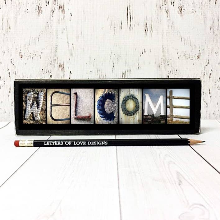Welcome Sign Wood Sign Photo Letter Art Alphabet Photography for wholesale by Letters Of Love Designs