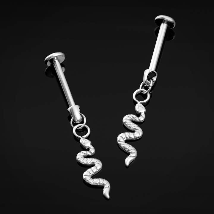 Labret con Pendente a Forma di Serpente in Argento Filettato Internamente in Titanio, Spessore 1,2 mm per la vendita all'ingrosso da parte di Custom Plugs