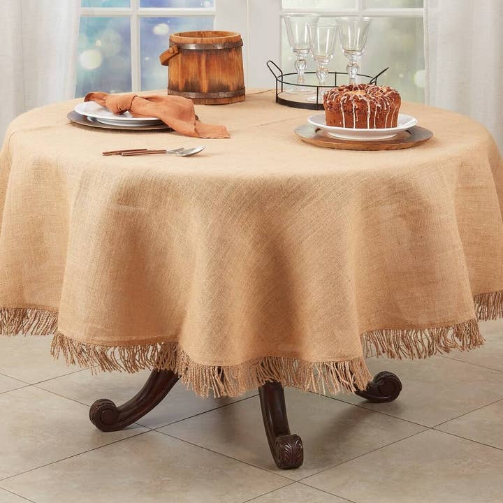 Fennco Styles – wholesale Duk – Naturlig texturerad jute tofs 72" rund duk